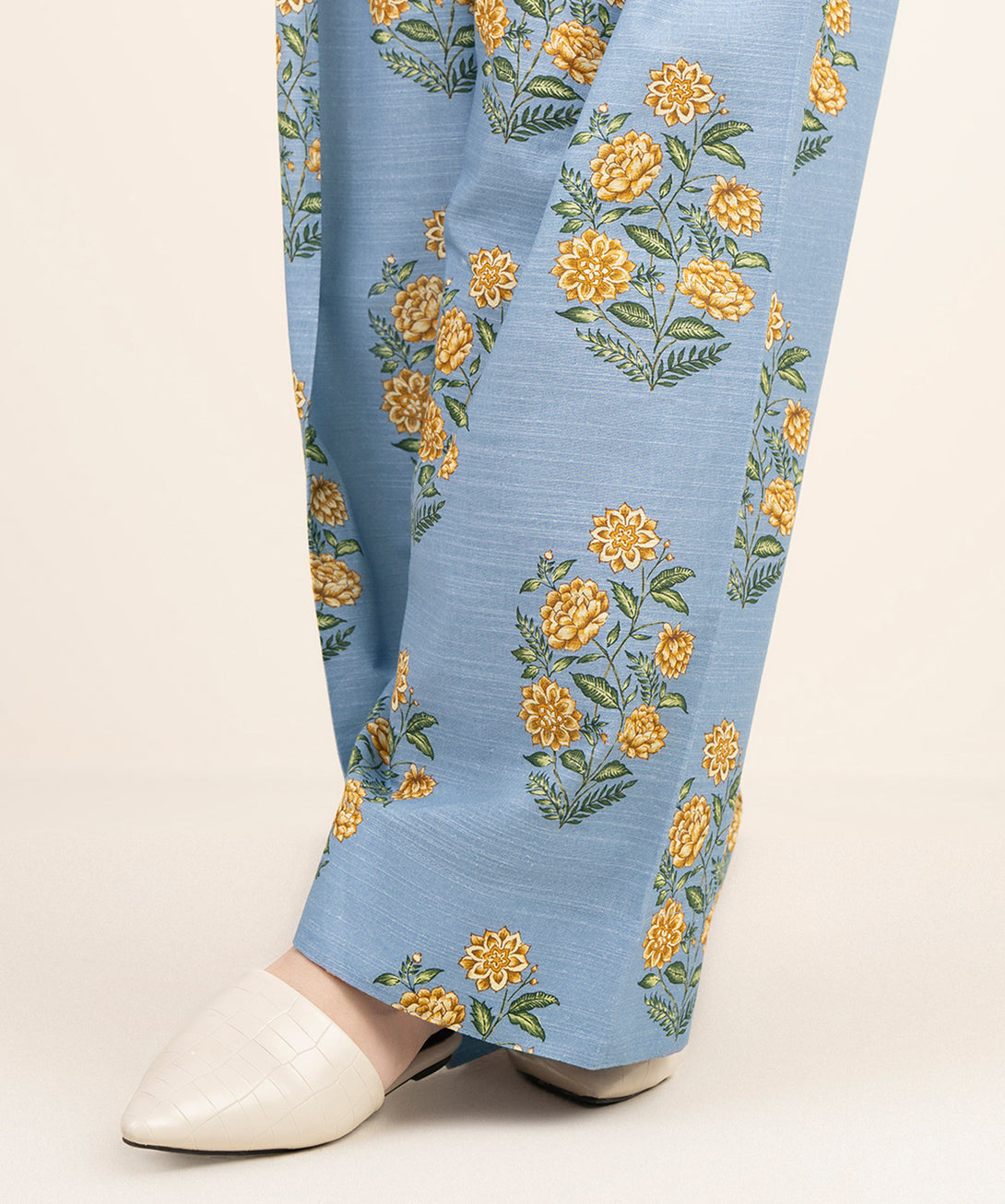 Women's RTW Cambric Blue Printed Farshi Shalwar