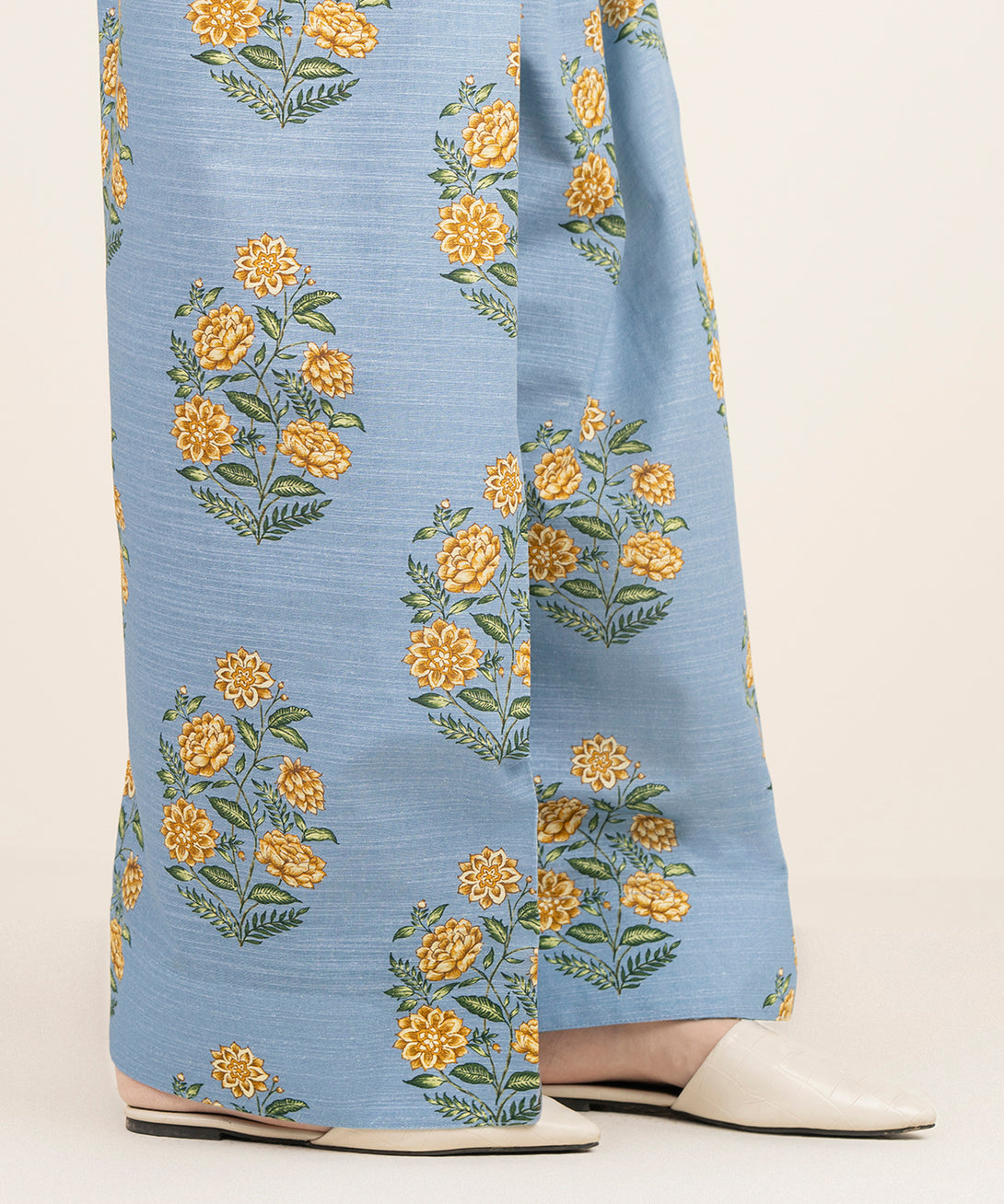 Women's RTW Cambric Blue Printed Farshi Shalwar