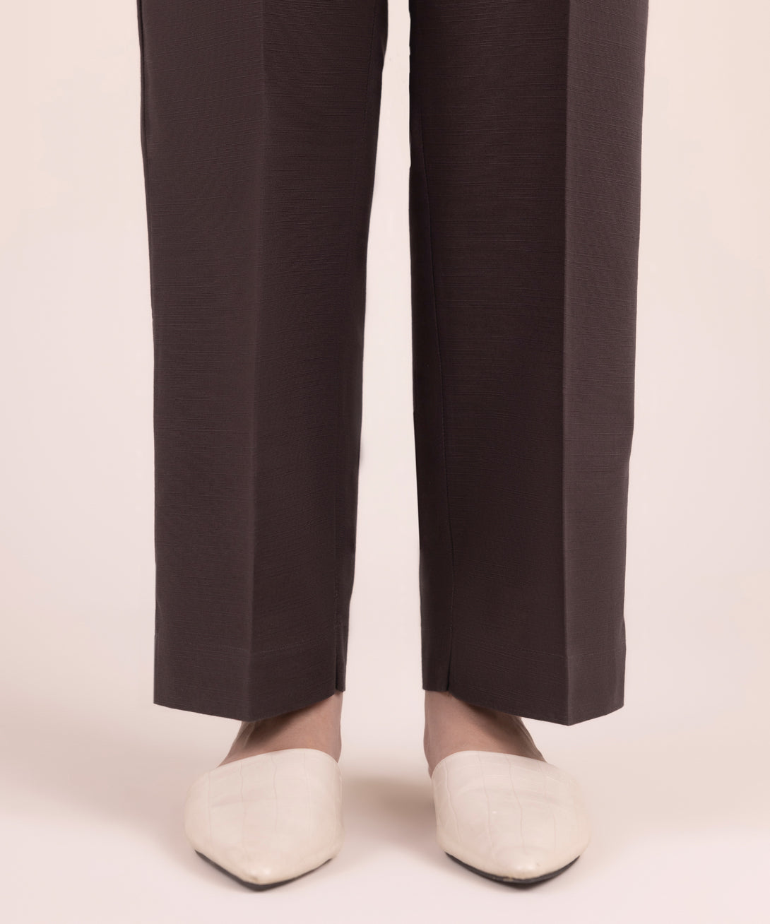 Women's RTW Cotton Solid Brown Straight Pants