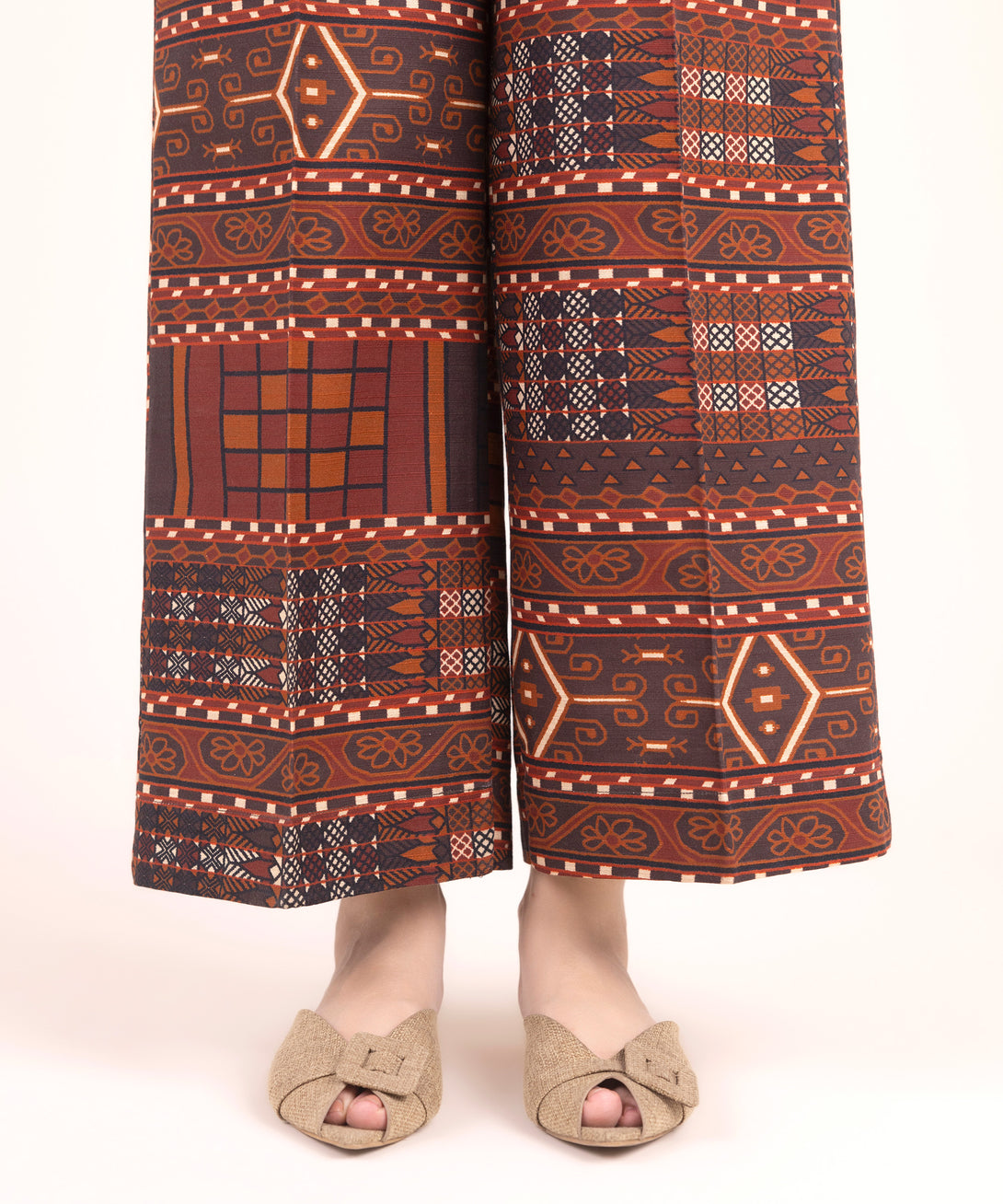 Women's RTW Cotton Printed Brown Culottes