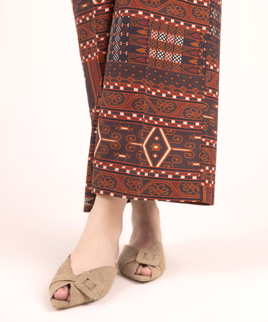 Women's RTW Cotton Printed Brown Culottes