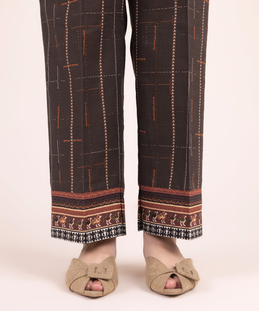 Women's RTW Cotton Printed Brown Straight Pants