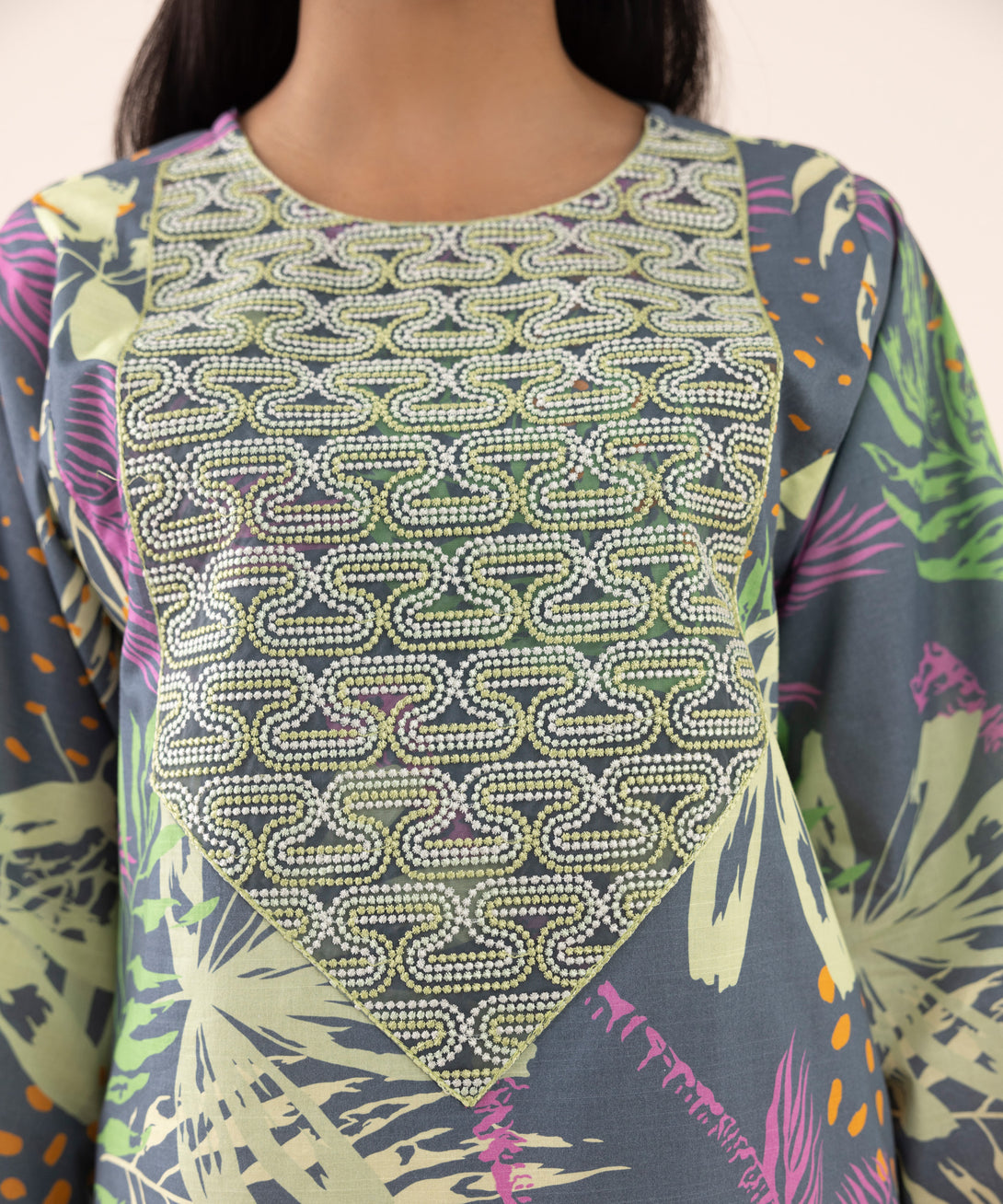 Women's RTW Texured Lawn Grey Printed Aline Shirt
