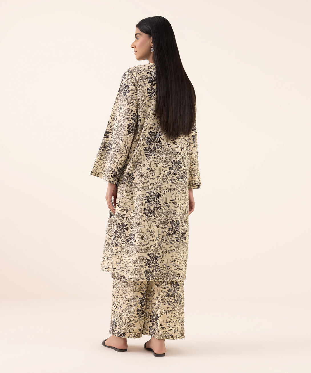 Women's RTW Texured Lawn Beige Printed Aline Shirt