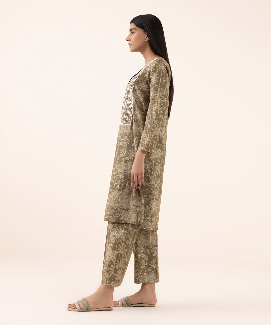 Women's RTW Texured Lawn Brown Printed Aline Shirt