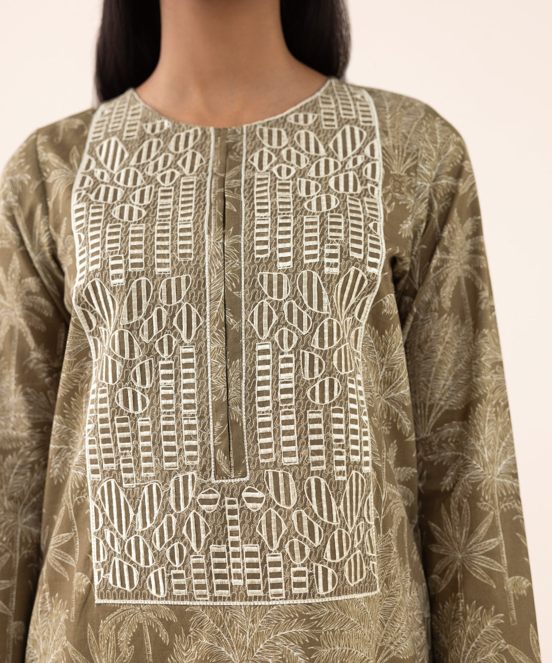 Women's RTW Texured Lawn Brown Printed Aline Shirt