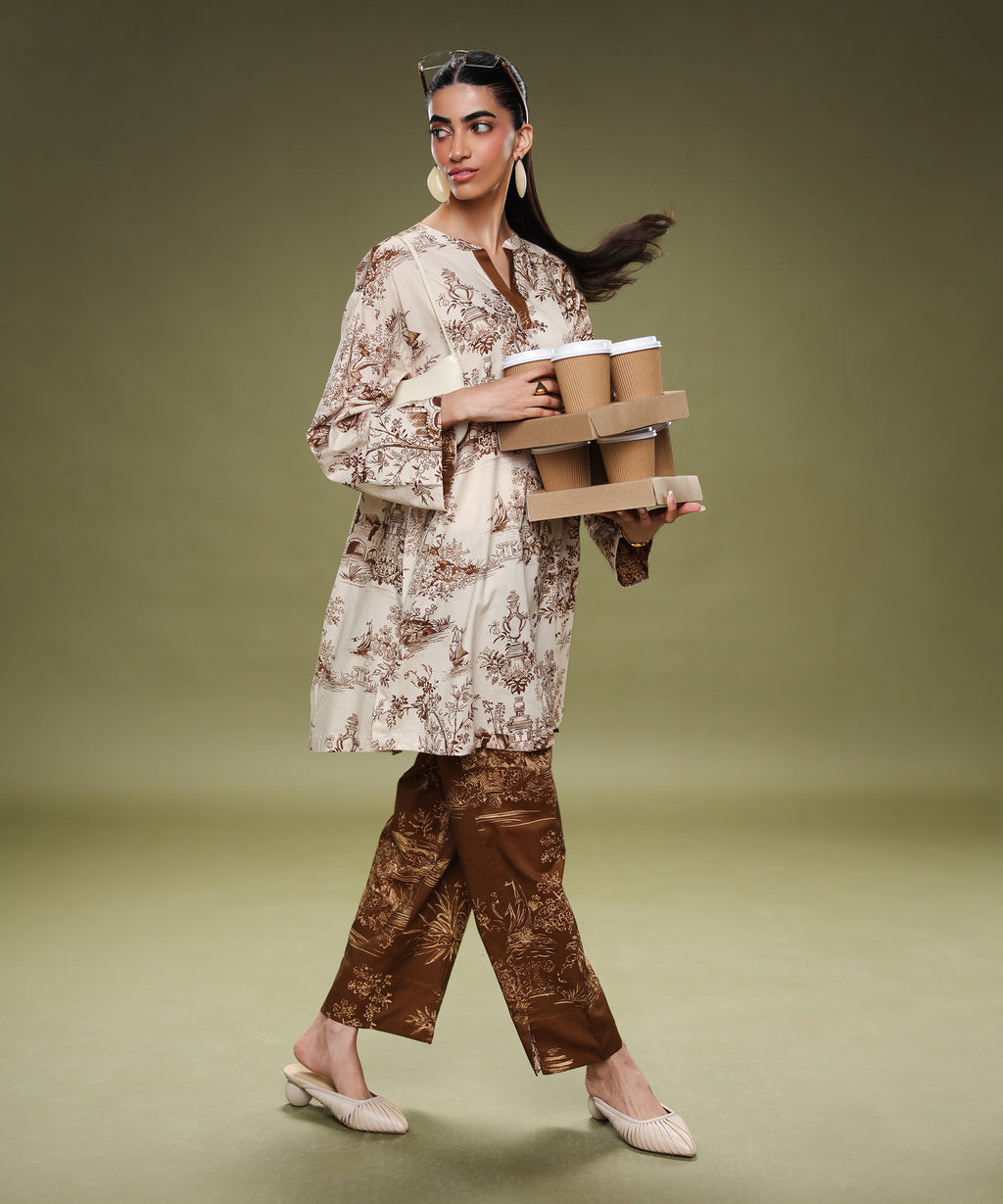 Women's RTW Lawn Printed Multi Drop Shoulder Shirt