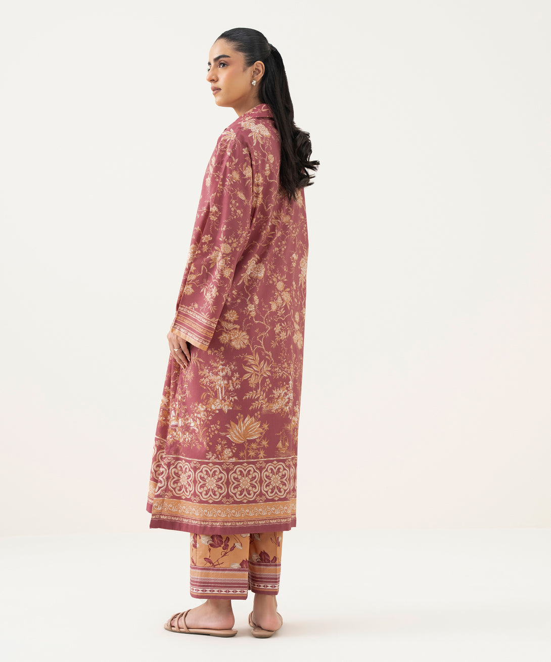 Women's RTW Lawn Printed Pink Drop Shoulder Shirt