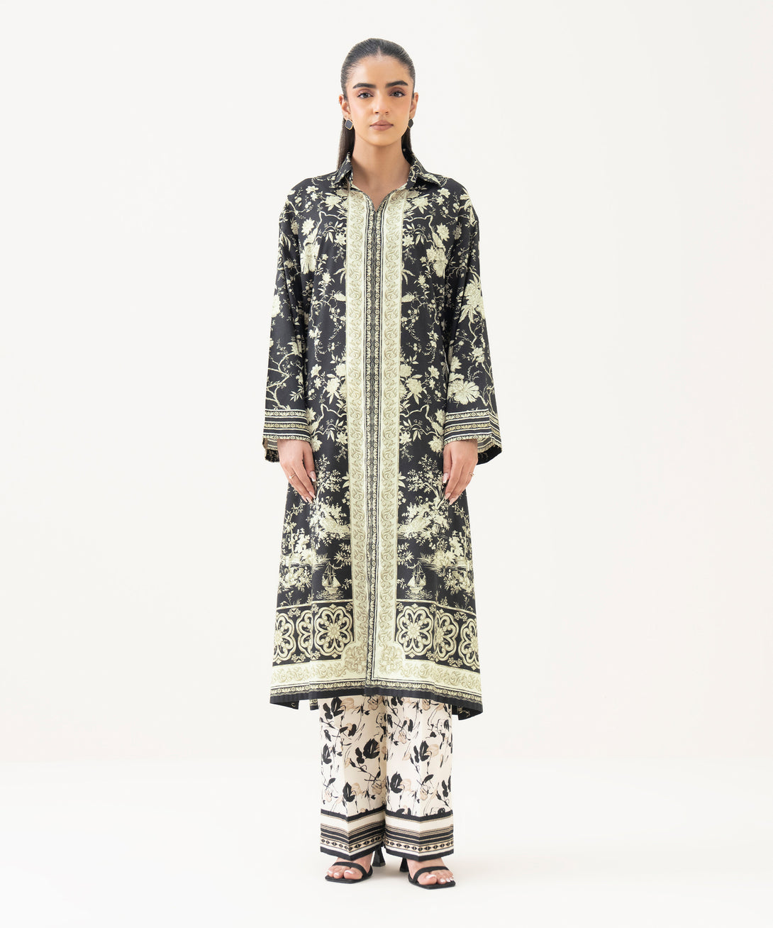 Women's RTW Lawn Printed Black Straight Shirt
