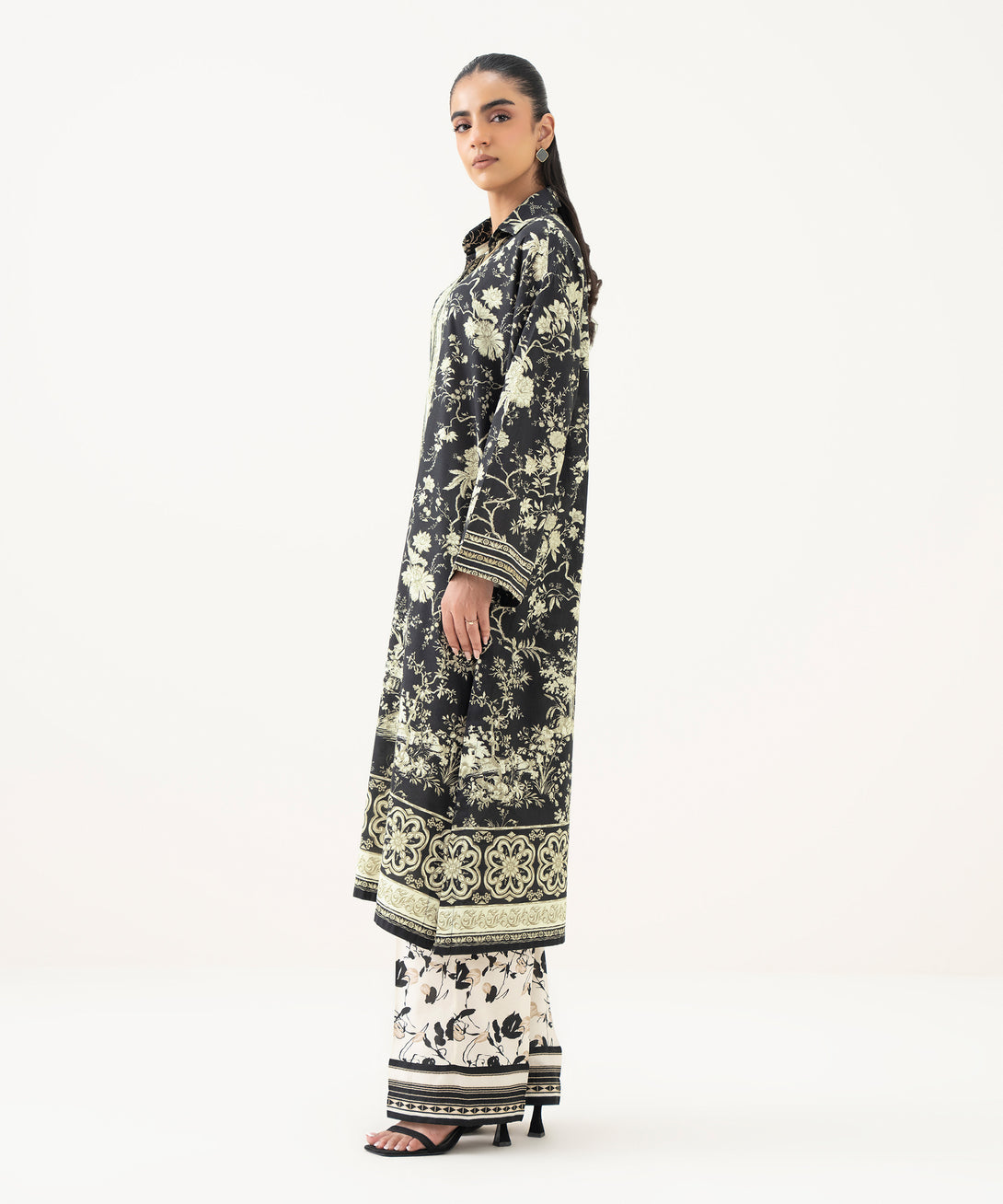 Women's RTW Lawn Printed Black Straight Shirt