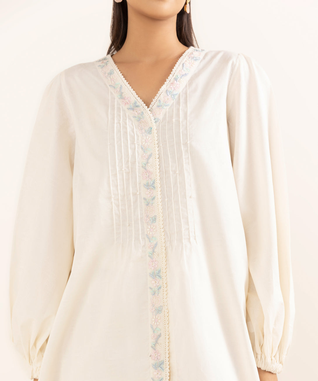 Women's RTW Cotton Jacquard Off White Embroidered  2 Piece Suit