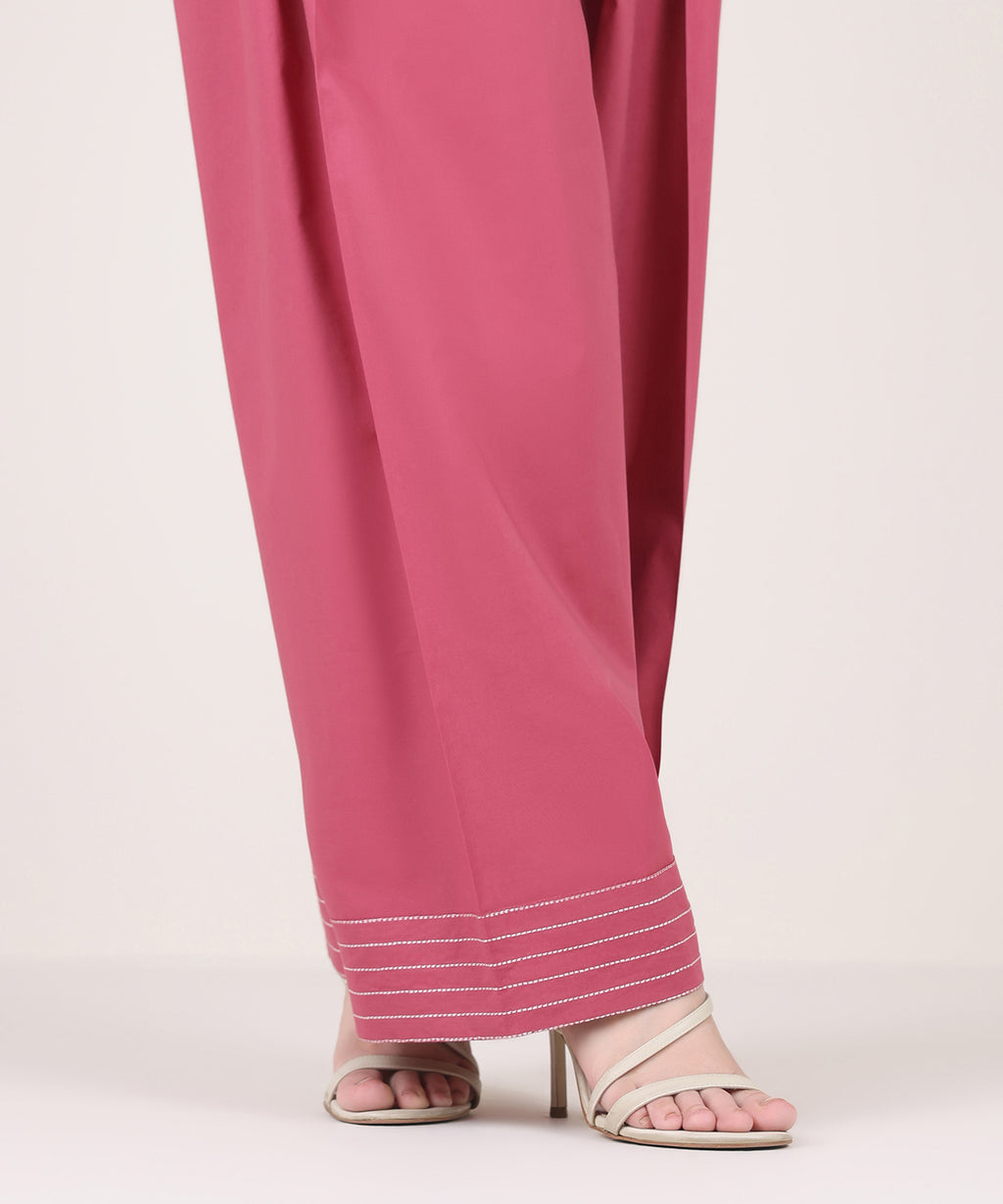 Women's RTW Cambric Pink Solid Farshi Shalwar