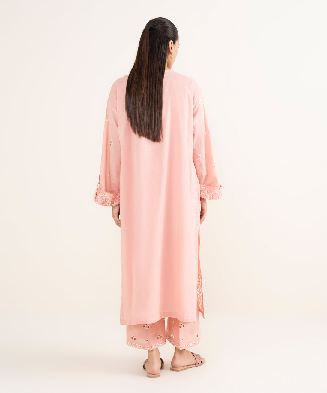 Women's RTW Cross Hatch Light Pink Embroidered A-Line Shirt