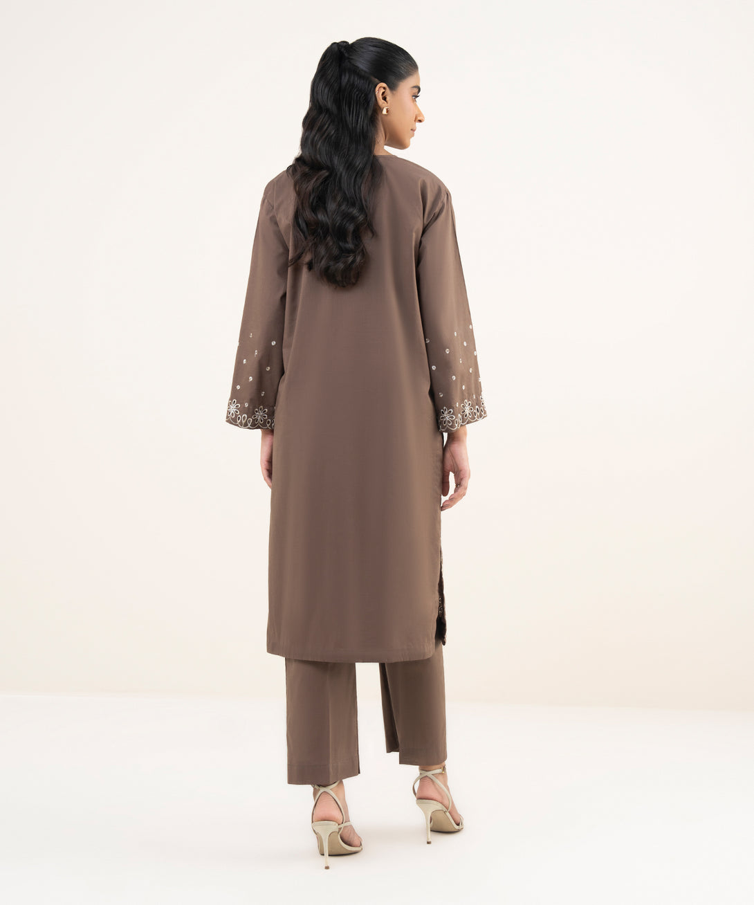 Women's RTW Cross Hatch Brown Embroidered A-Line Shirt