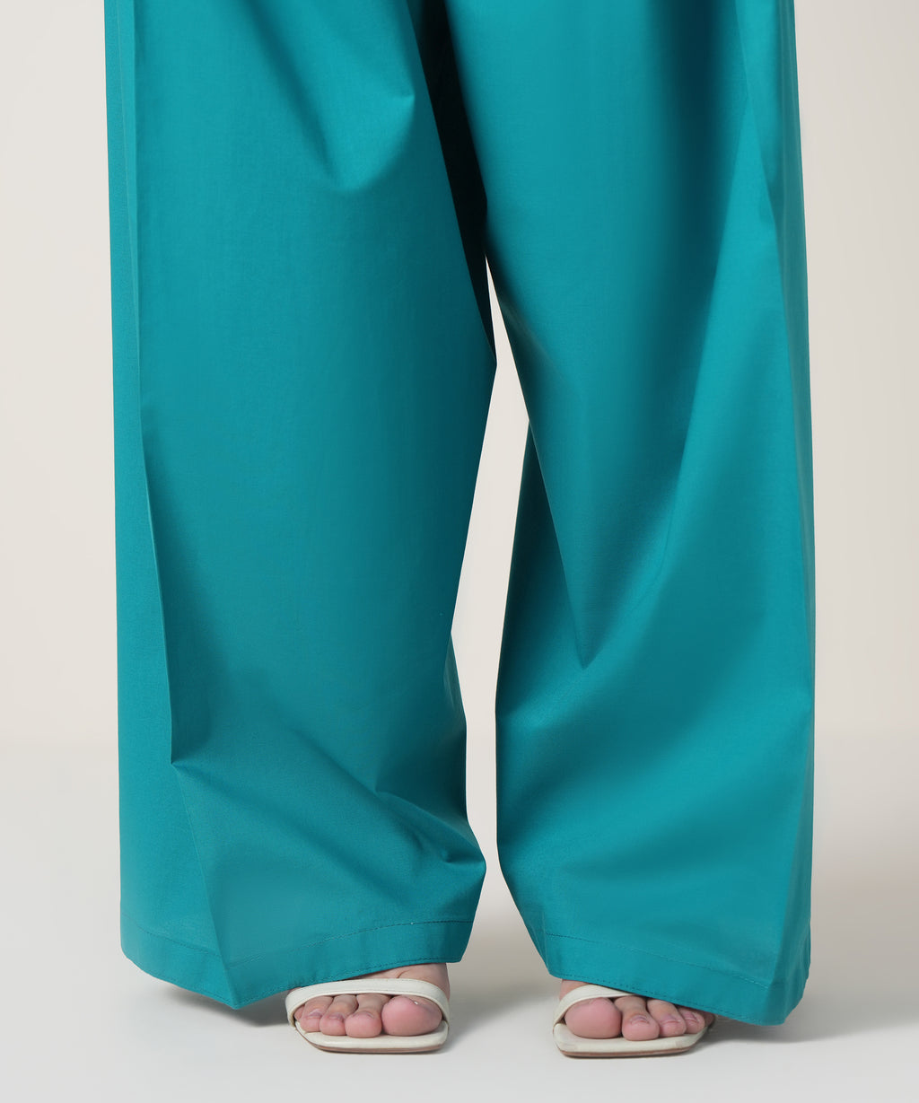 Women's RTW Cambric Blue Solid Trousers