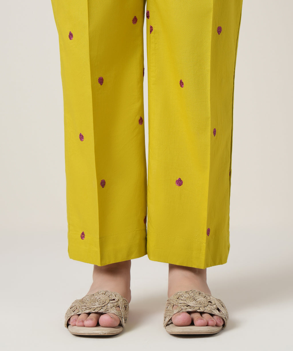 Women's RTW Cambric Lime Green Embroidered Trousers