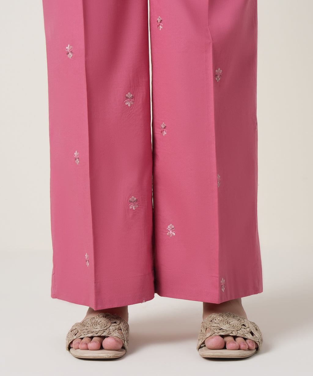 Women's RTW Cambric Pink Embroidered Trousers