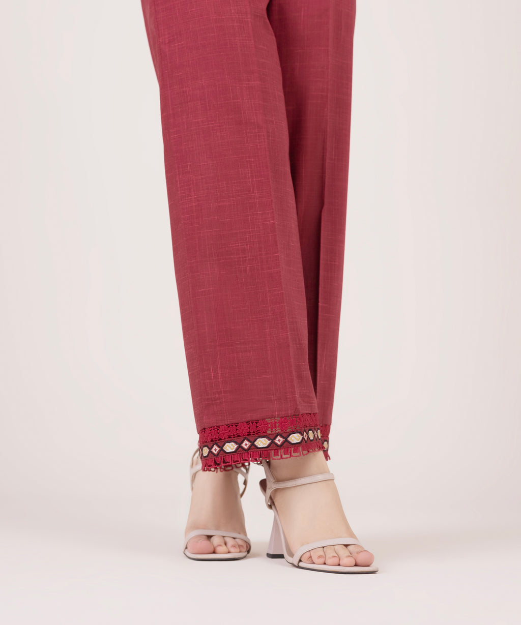 Embroidered Cotton Straight Pants