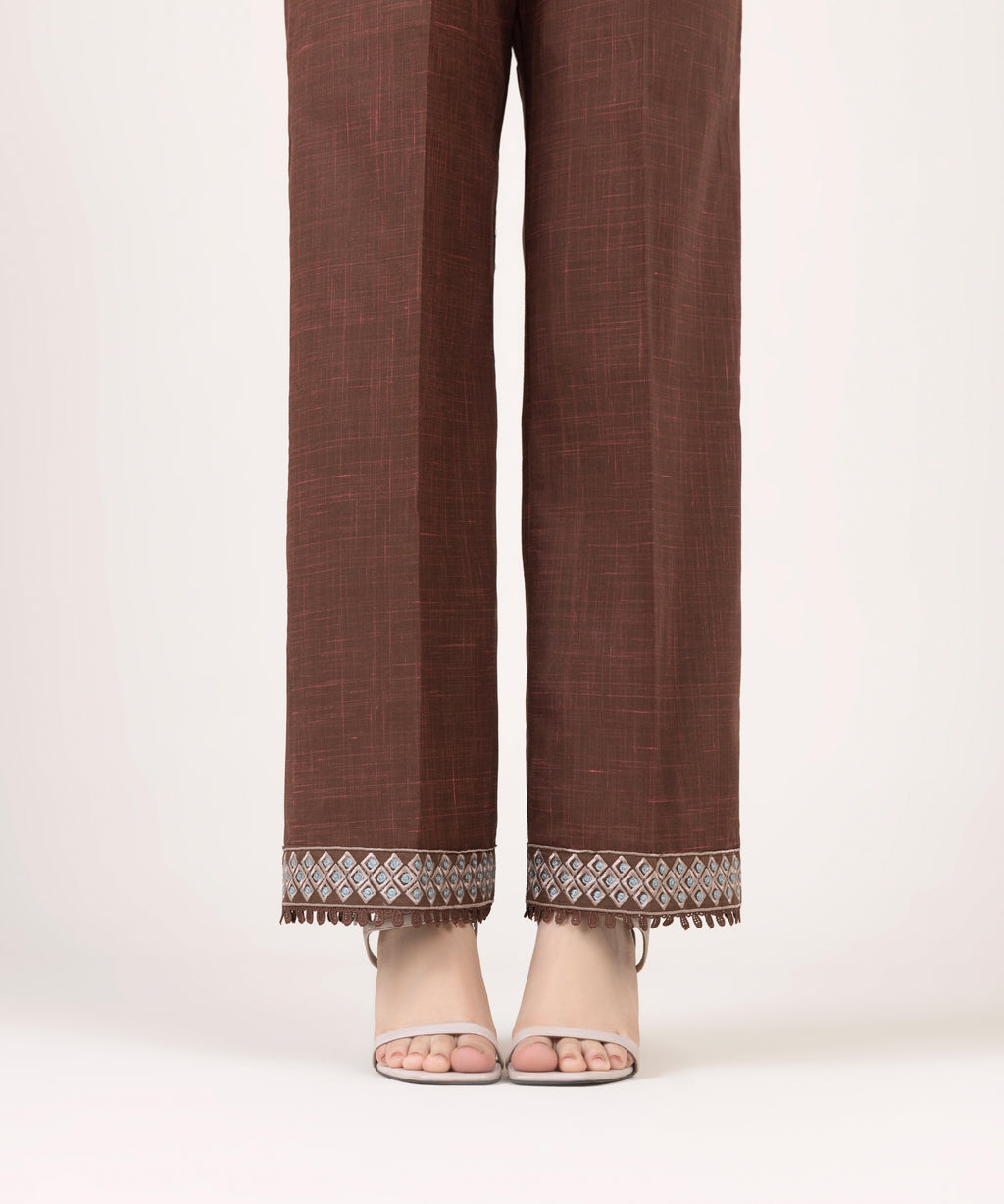 Embroidered Cotton Straight Pants