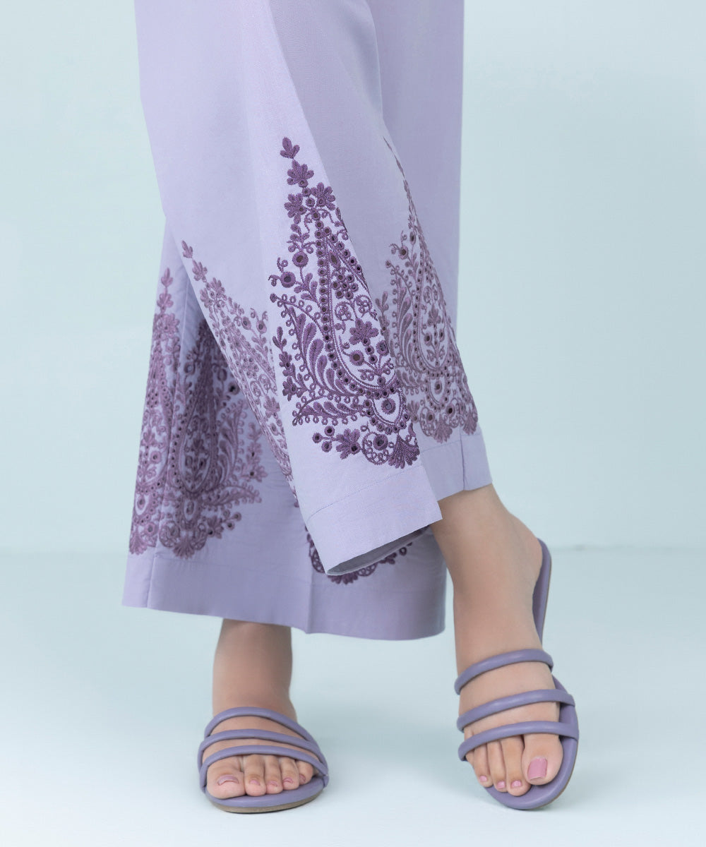 Women's Pret Cambric Embroidered Light Purple Culottes