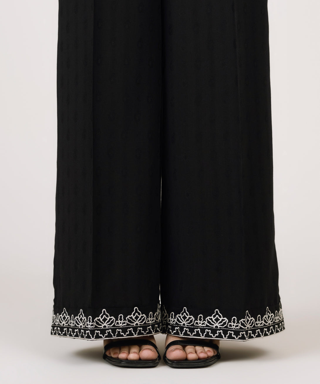 Women's RTW Cotton Jacquard Embroidered Black Culottes
