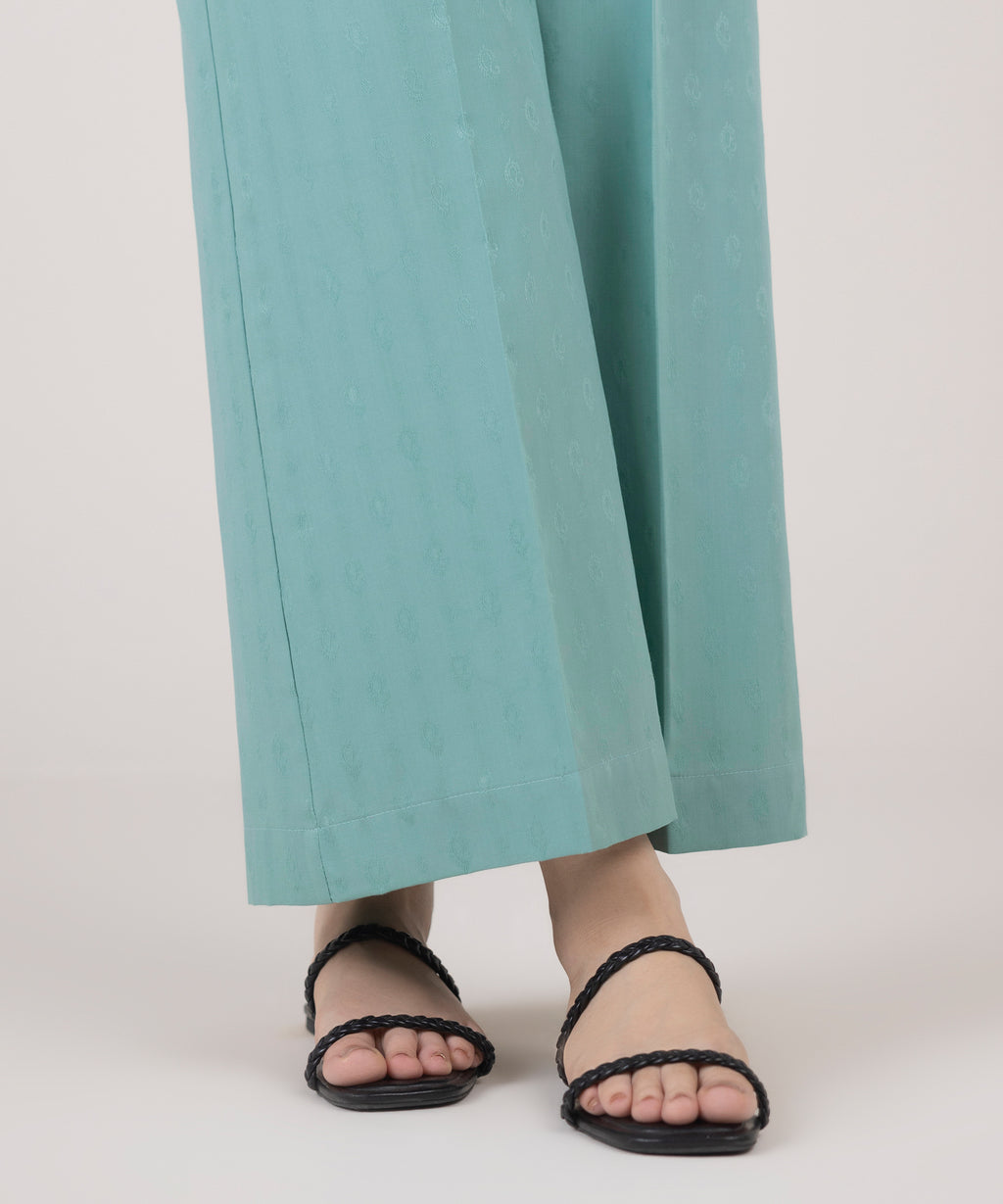 Women's RTW Cotton Jacquard Solid Blue Culottes