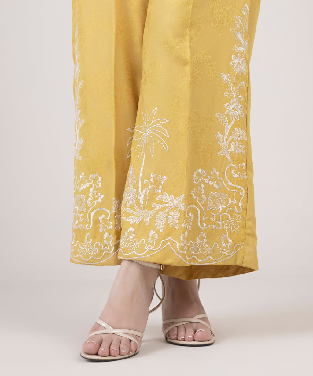 Women's RTW Cotton Jacquard Embroidered Yellow Culottes