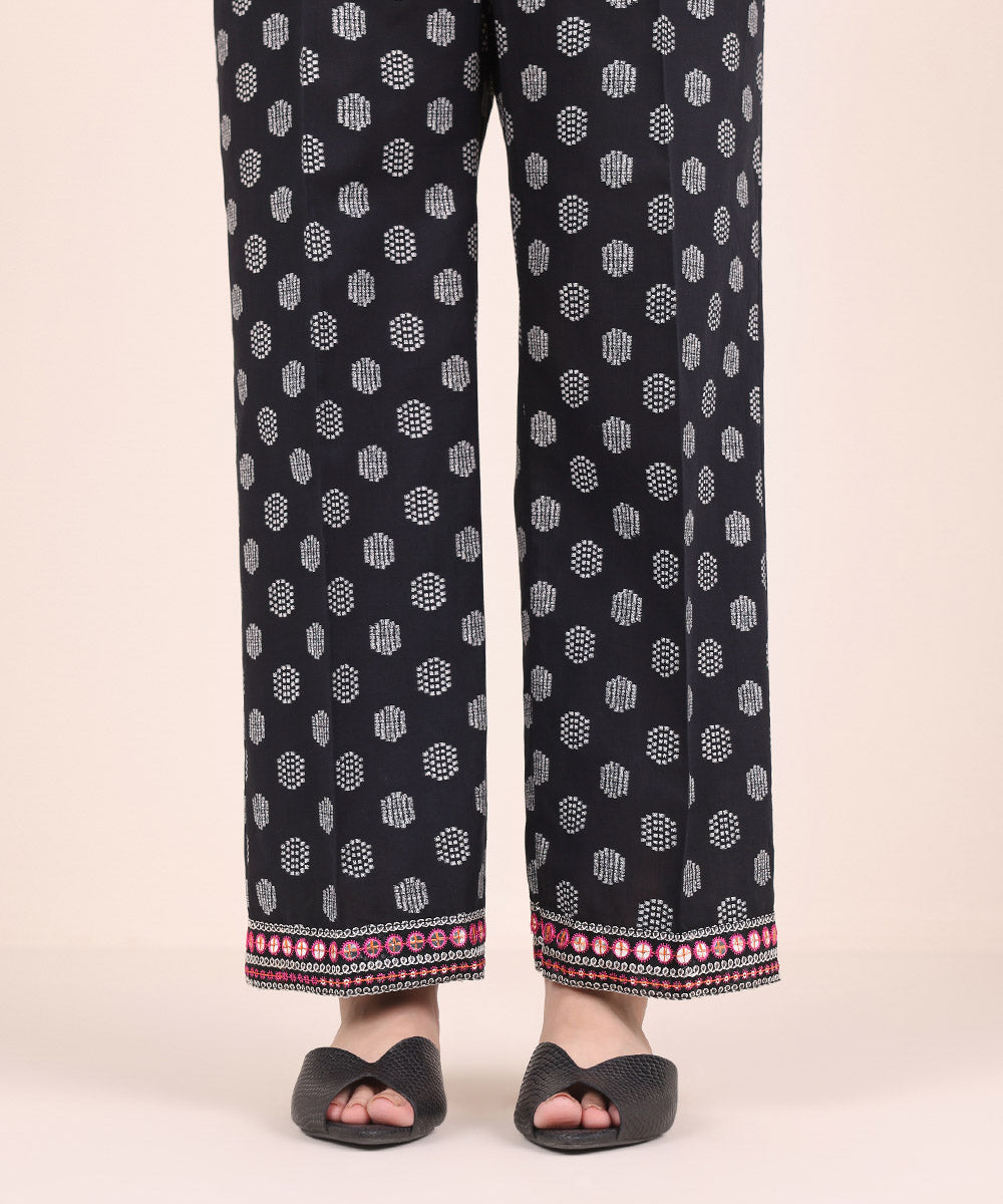 Women's Pret Extra Weft Jacquard Black Embroidered Straight Pants