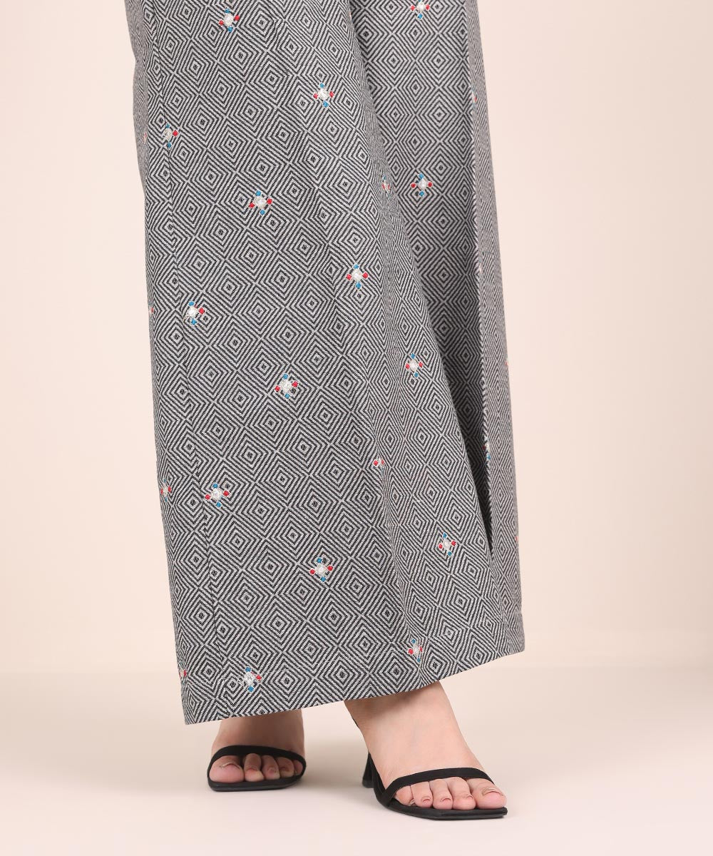 Women's Pret Extra Weft Jacquard Grey Embroidered Culottes