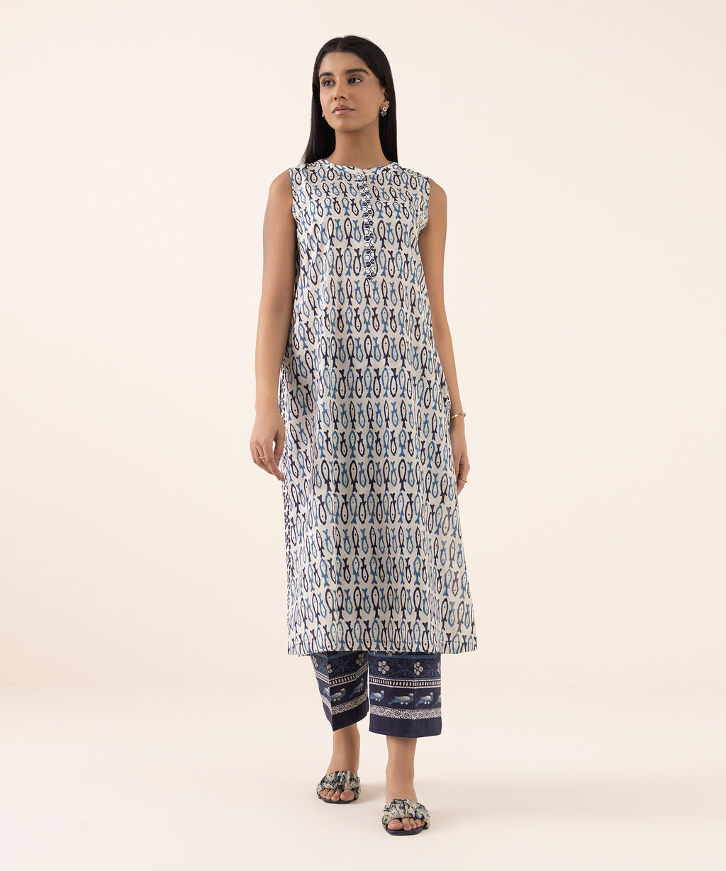 Women's RTW Lawn White Printed Aline Shirt