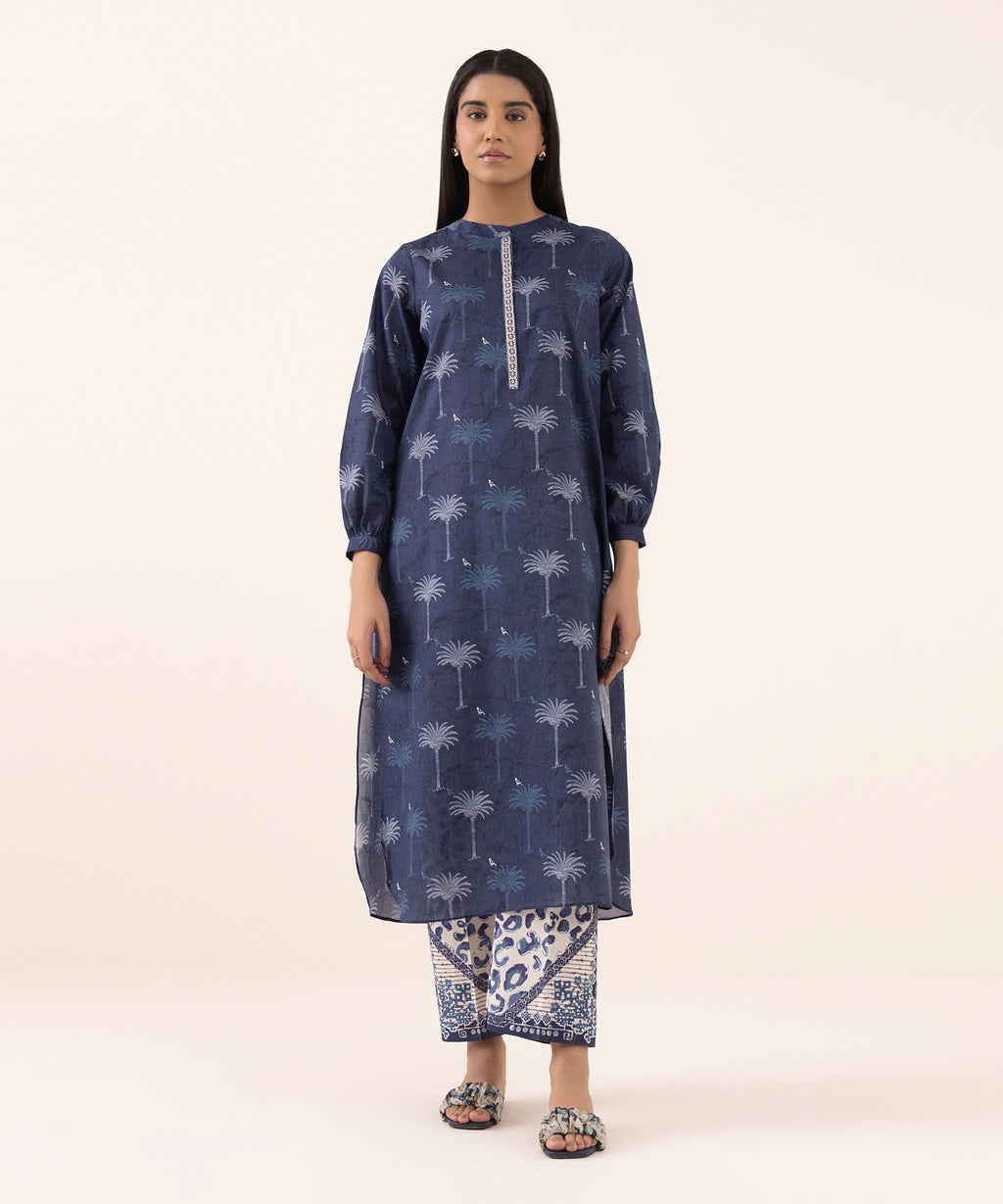 Women's RTW Lawn Blue Printed Aline Shirt