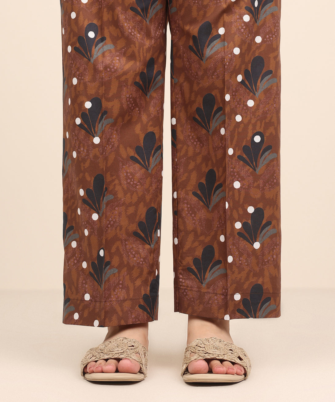Women's RTW Cambric Brown Printed Straight Pants