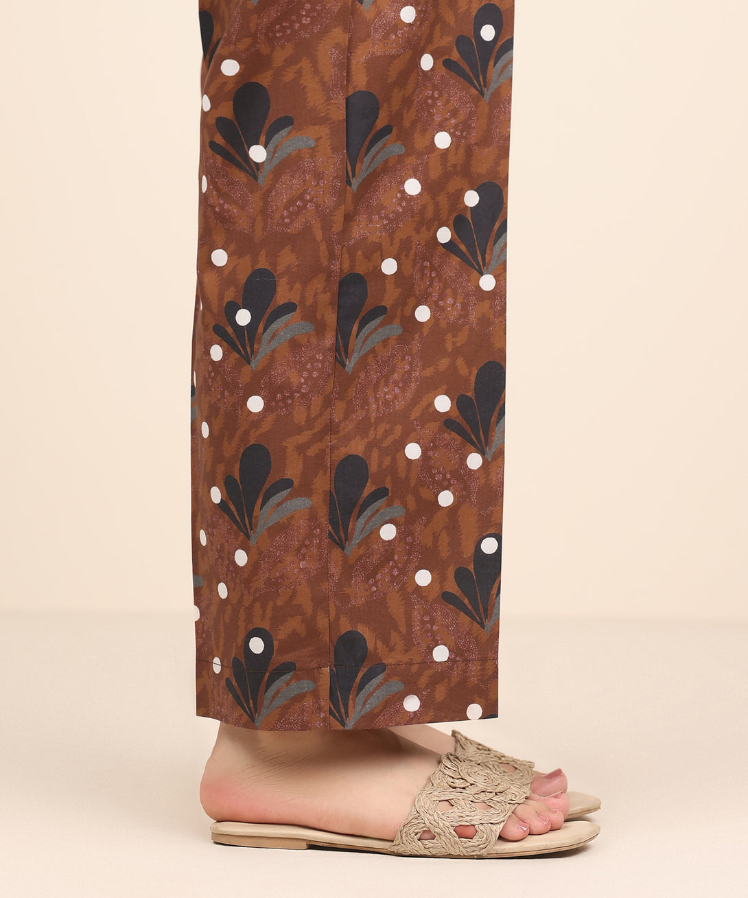 Women's RTW Cambric Brown Printed Straight Pants