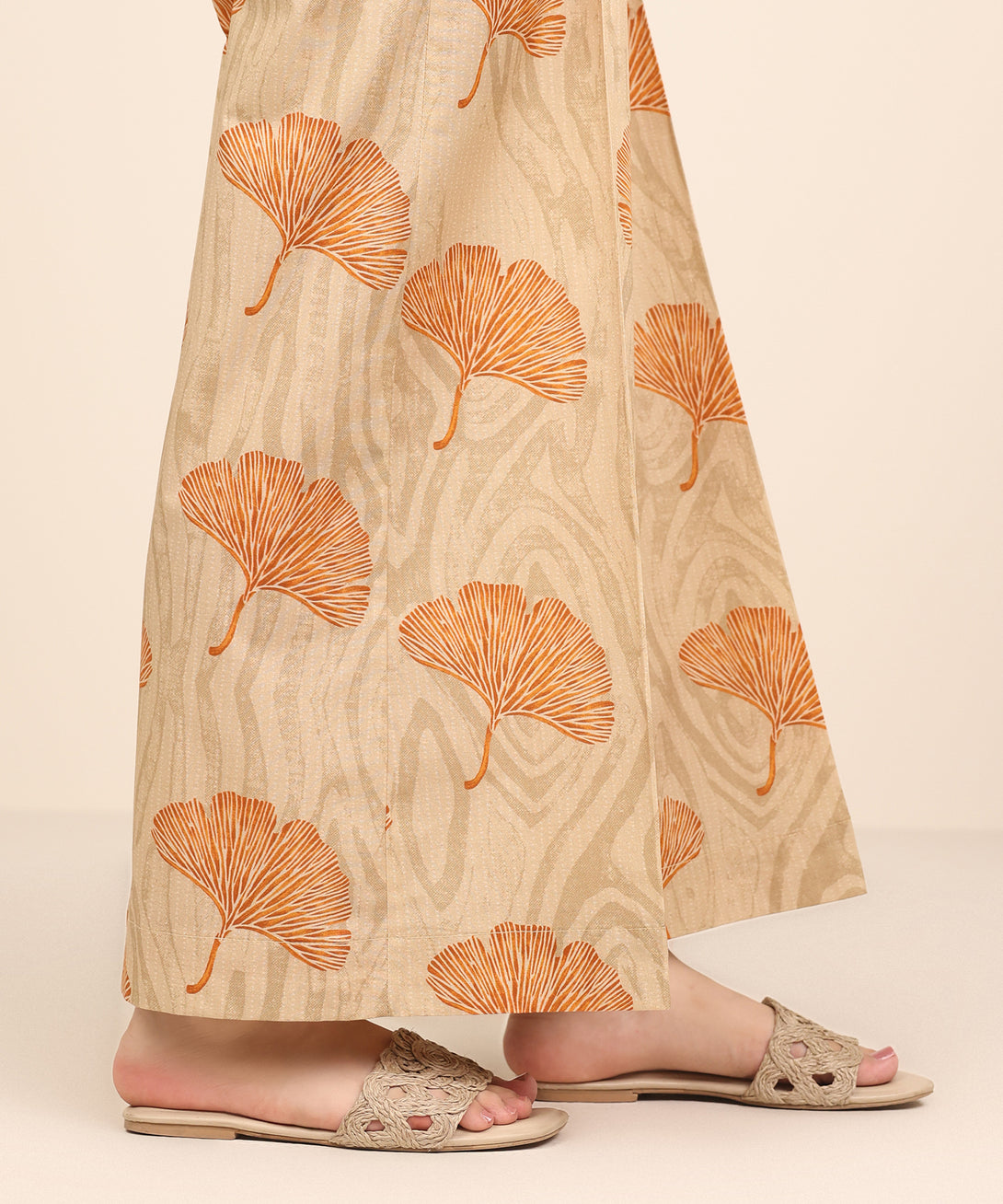 Women's RTW Cambric Beige Printed Flared Pants