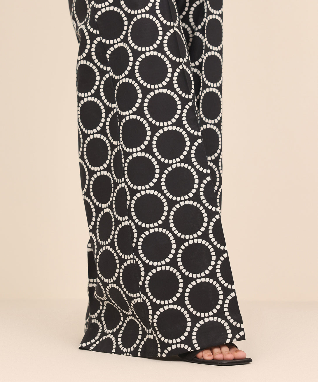 Women's RTW Textured Cotton Black Printed Flared Pants