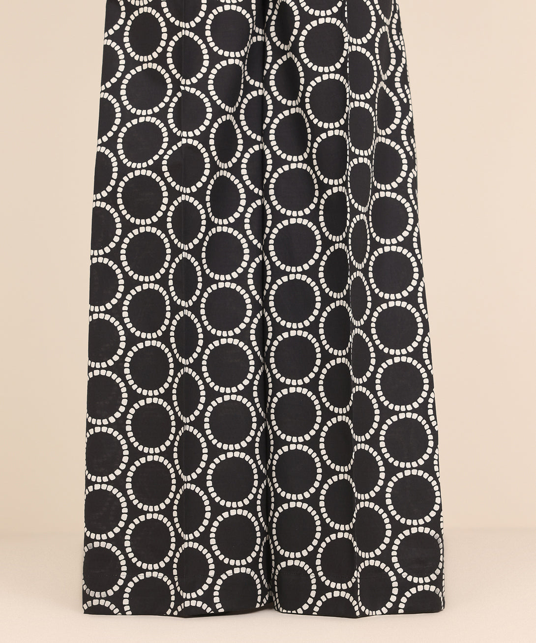Women's RTW Textured Cotton Black Printed Flared Pants