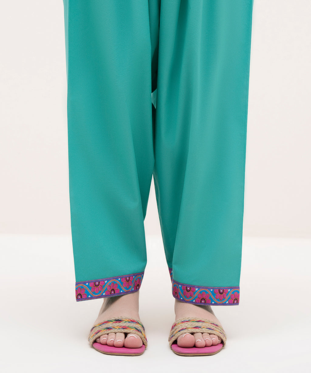 Women's RTW Cambric Teal Solid Shalwar