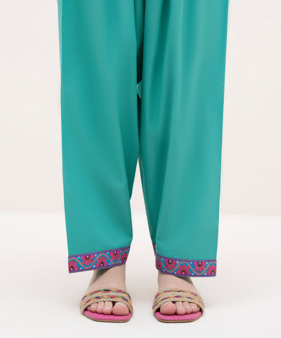 Women's RTW Cambric Teal Solid Shalwar