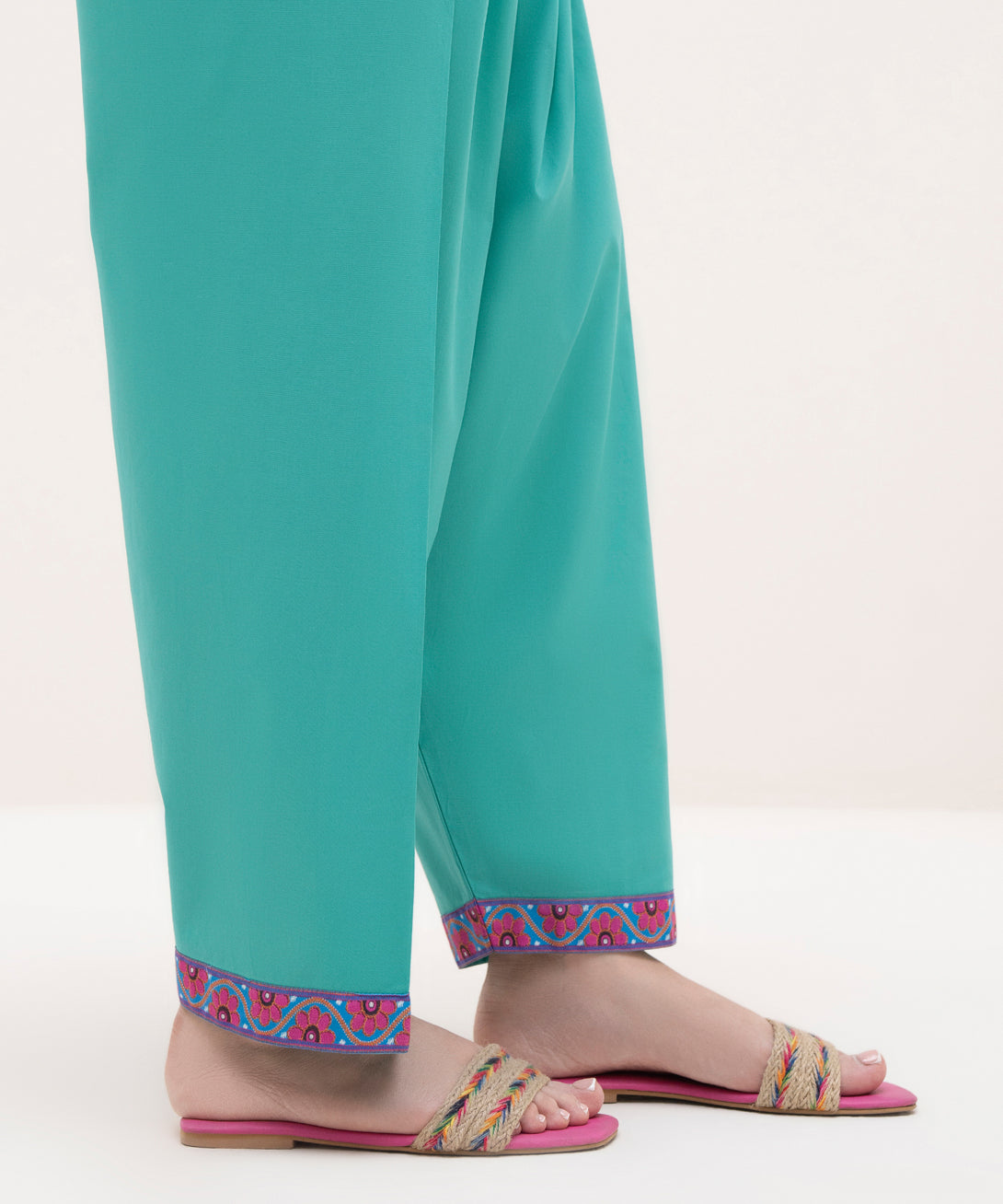 Women's RTW Cambric Teal Solid Shalwar