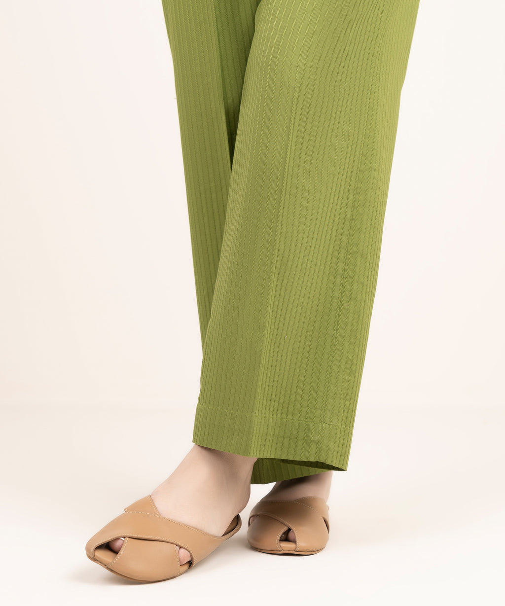 Women's RTW Handwoven Dobby Solid Green Straight Pants