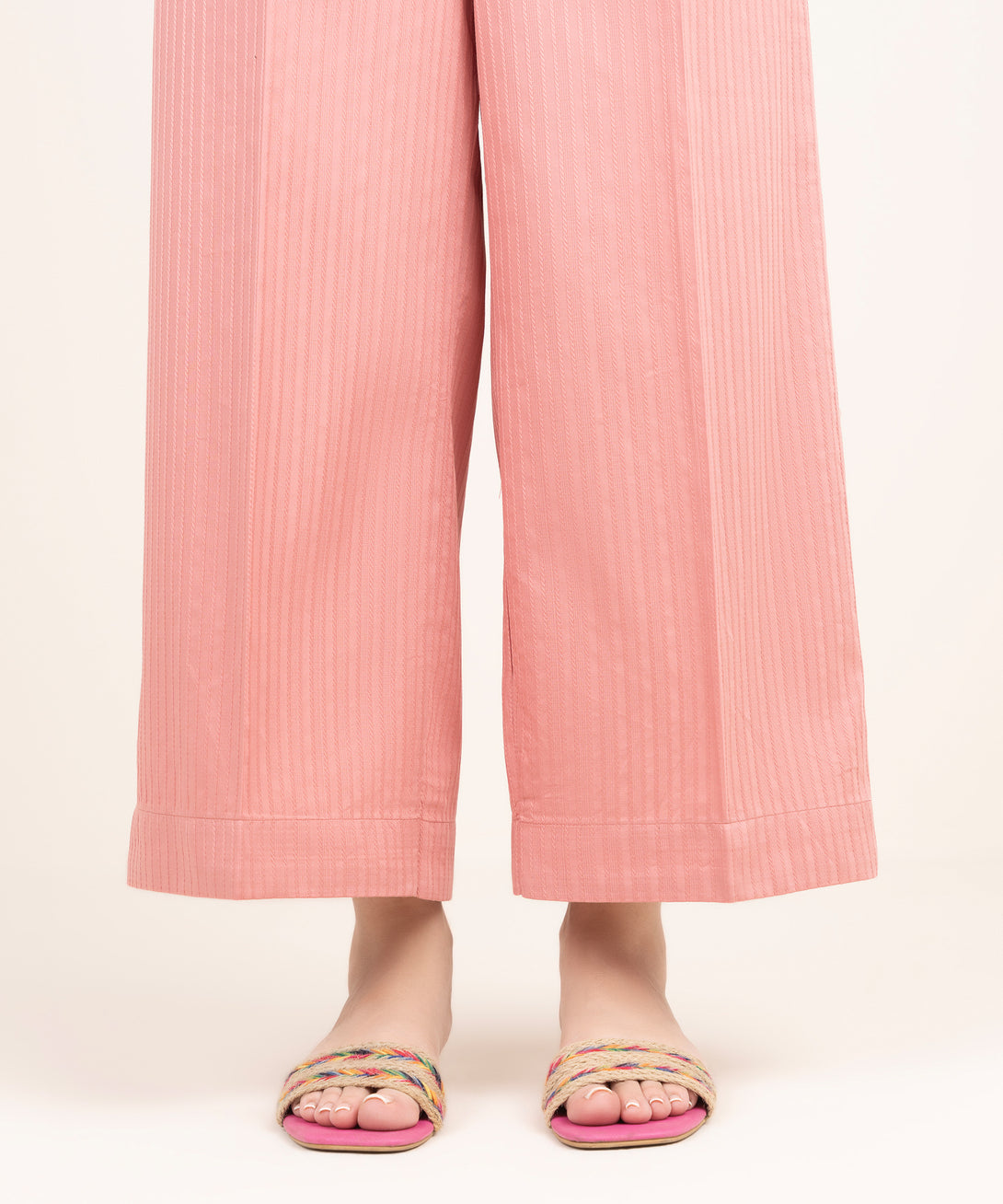 Women's RTW Handwoven Dobby Solid Pink Culottes
