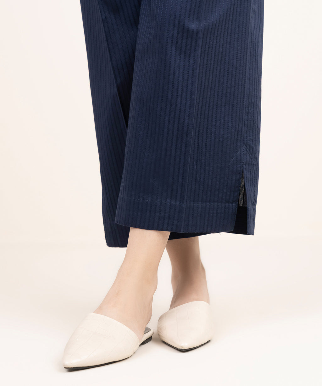 Women's RTW Handwoven Dobby Solid Blue Culottes