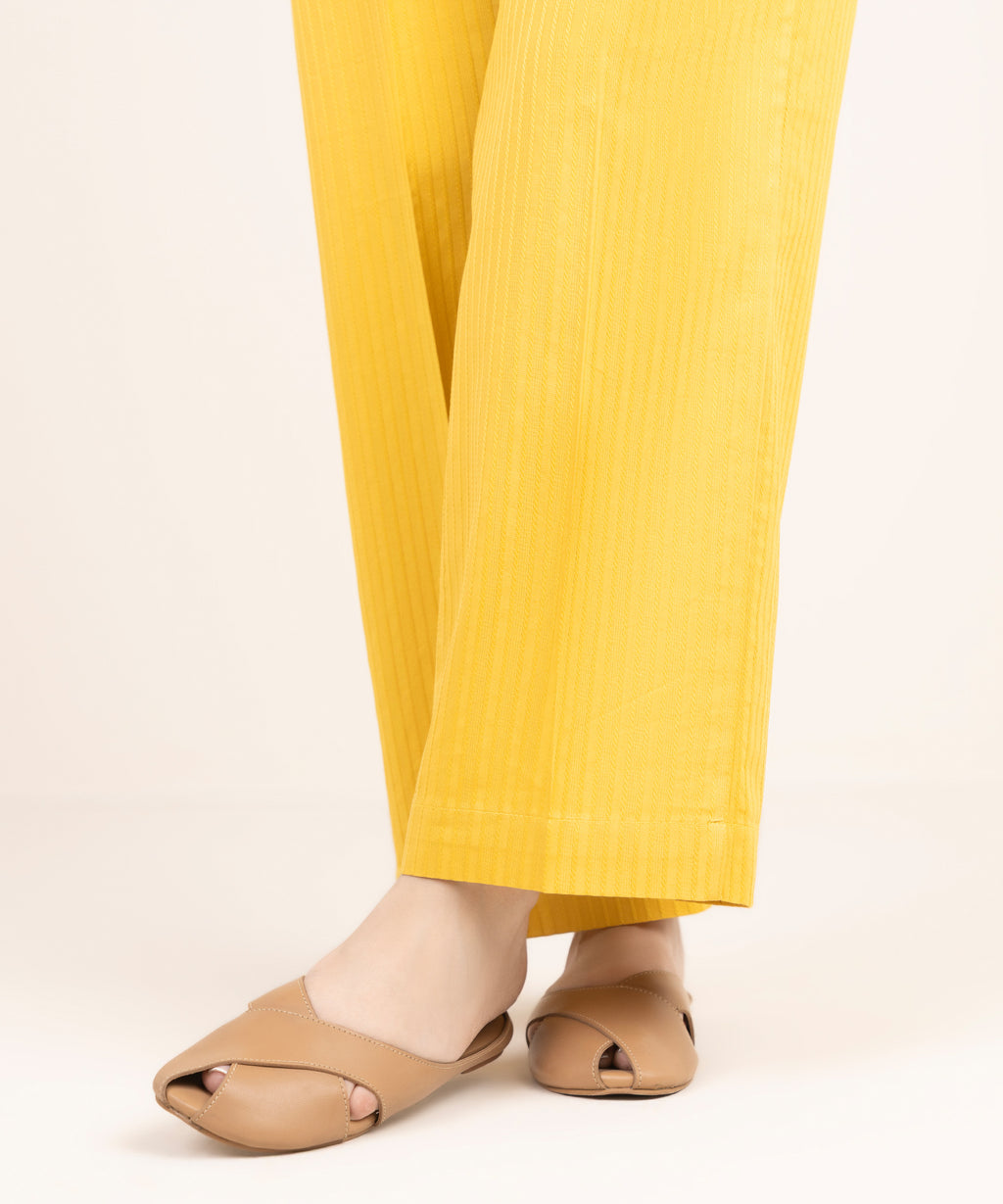 Women's RTW Handwoven Dobby Solid Yellow Straight Pants