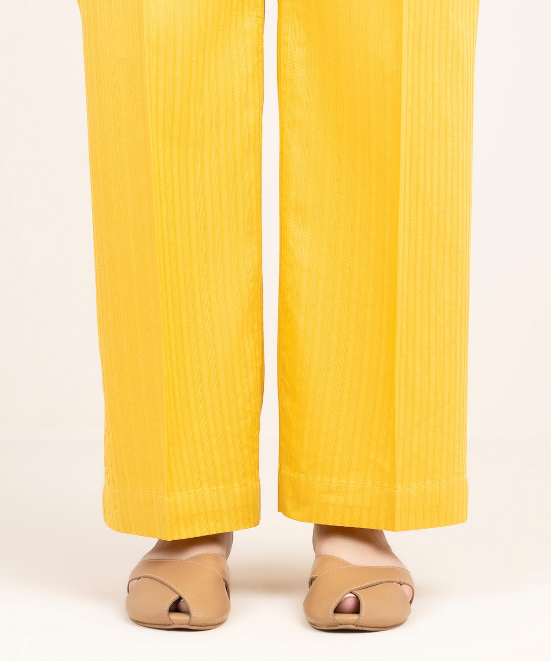 Women's RTW Handwoven Dobby Solid Yellow Straight Pants