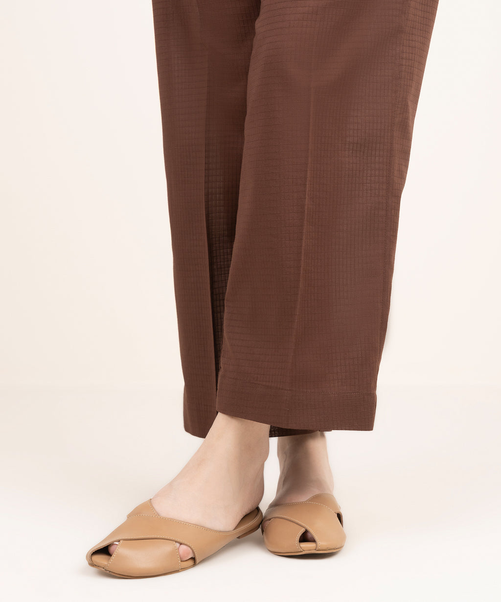 Women's RTW Handwoven Dobby Solid Brown Straight Pants