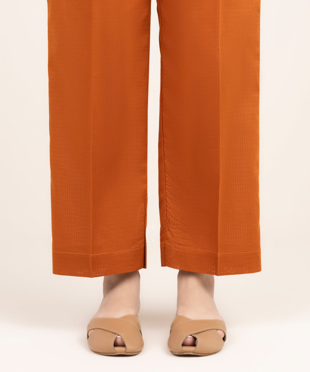 Women's RTW Handwoven Dobby Solid Orange Straight Pants