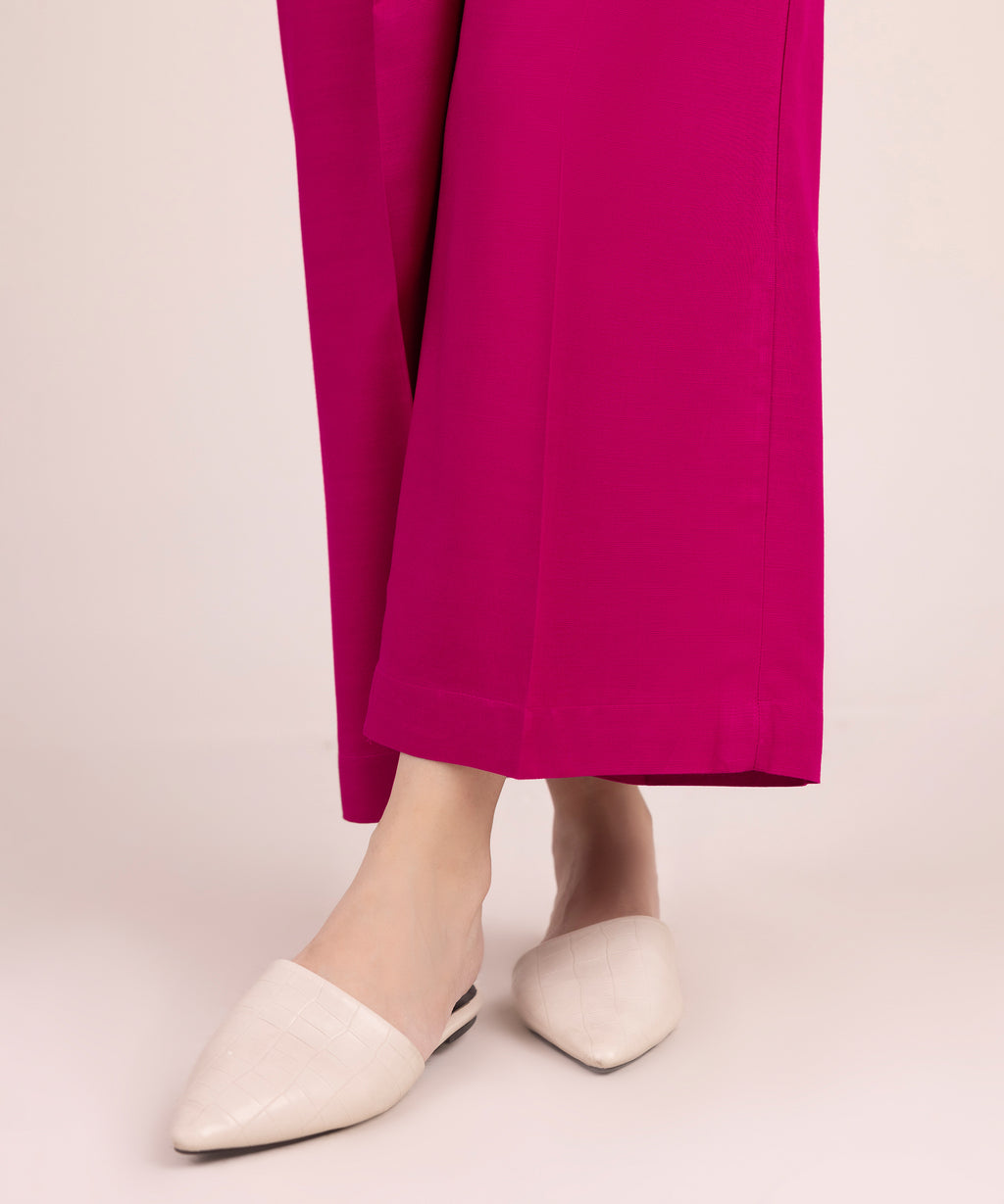 Women's RTW Textured Viscose Solid Pink Culottes