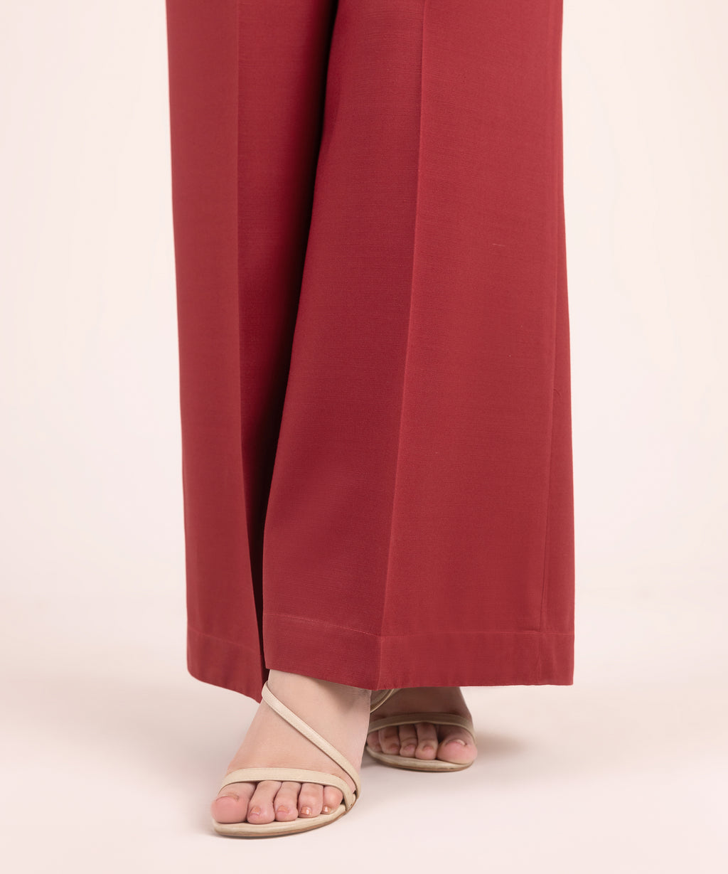 Women's RTW Textured Viscose Solid Maroon Culottes