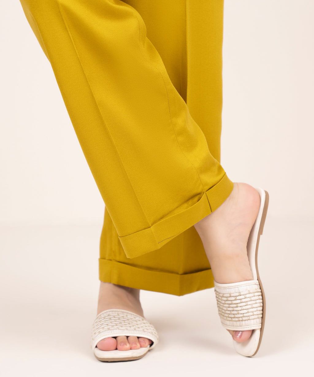 Women's RTW Dobby Mustard Solid Straight Pants
