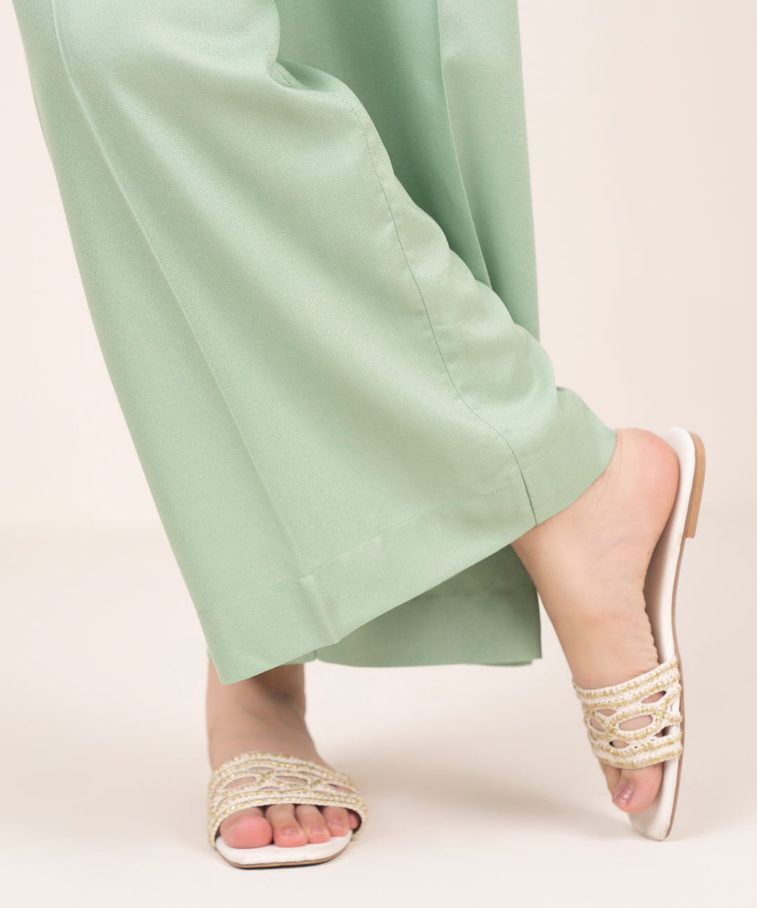 Women's RTW Dobby Mint Green Solid Wide Culotte